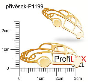 Přívěsek ozn-P1199 VW BROUK velikost 16x40mm tl.1.0mm. Velikost otvoru pr. 1,5mm. Barva POZLACENO. Řada přívěsků ProfiLUX