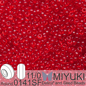 Korálky Miyuki Round 11/0. Barva 0141SF Semi-Frosted Transparent Ruby. Balení 5g.