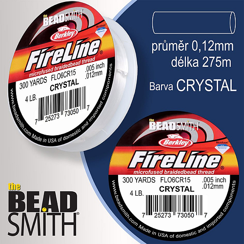 FIRELINE Berkley profesionální splétaná šnůra z polyethylenových vláken. Průměr 0,12mm, zátěž (4lb) 1,8Kg, balení (300yards) 275m, barva CRYSTAL.