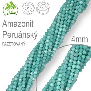 Korálky z minerálů Amazonit Peruánský Fazetovaný přírodní polodrahokam. Velikost pr.4mm. Balení 95Ks