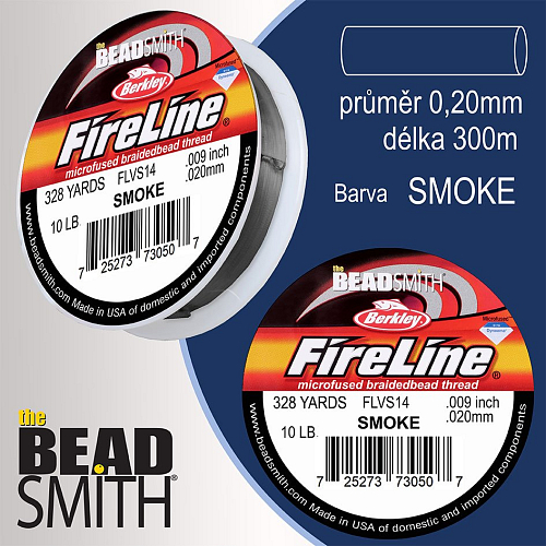 FIRELINE Berkley profesionální splétaná šnůra z polyethylenových vláken. Průměr 0,20mm, zátěž (10lb) 4,5Kg, balení (328yards) 300m, barva SMOKE