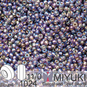 Korálky Miyuki Round 11/0. Barva 1024 Silverlined Amethyst AB. Balení 5g.