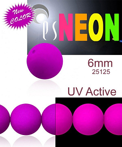 Korálky NEON (UV Active) velikost 6mm barva 25125 FIALOVÁ. Balení 21Ks.