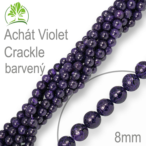 Korálky z minerálů Achát Violet Crackle (barvený) přírodní polodrahokam. Velikost pr.8mm. Balení 10Ks.