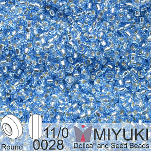 Korálky Miyuki Round 11/0. Barva 0028 Silverlined Cornflower Blue. Balení 5g. 