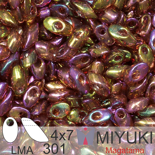 Korálky MIYUKI tvar Long MAGATAMA velikost 4x7mm. Barva LMA-301 Dark Topaz Rainbow Gold Luster. Balení 5g.