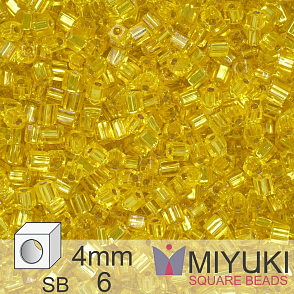 Korálky Miyuki SQUARE Beads 4mm. Barva Silverlined Yellow SB6. Balení 5g.