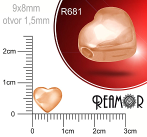 Korálek tvarovaný Srdce Reamor CHIRURGICKÁ OCEL ozn.-R681. Velikost 9x8mm otvor 1,5mm. Barva RoseGOLD.