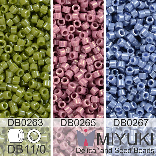 Korálky Miyuki Delica 11/0. Barevné variace č. 24 DB0267, DB265, DB0263. Balení 3x5g