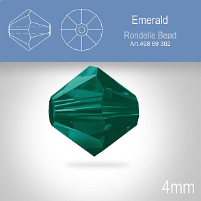 PRECIOSA Bicone MC BEAD (sluníčko) velikost 4mm. Barva EMERALD. Balení 31ks .