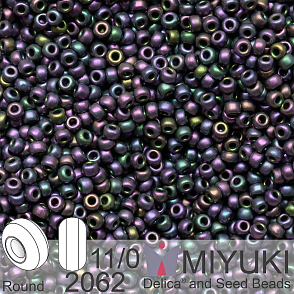 Korálky Miyuki Round 11/0. Barva 2062 Matte Metallic Magenta Green Iris. Balení 5g.