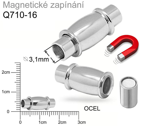 Magnetické zapínání CHIRURGICKÁ OCEL ozn.-STAS-Q710-16. velikost pr.6x15mm