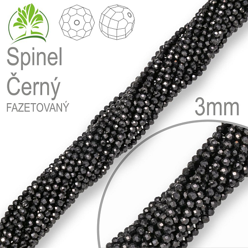 Korálky z minerálů Spinel Černý Fazetovaný polodrahokam. Velikost pr.3mm. Balení 130Ks.