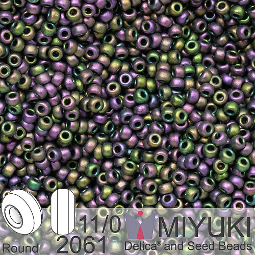 Korálky Miyuki Round 11/0. Barva 2061 Matte Metallic Plum Emerald Iris. Balení 5g.