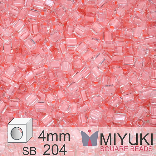 Korálky Miyuki SQUARE Beads 4mm. Barva Baby Pink Lined Crystal SB204. Balení 5g.