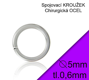 KROUŽEK spojovací-CHIRURGICKÁ OCEL 316L. Velikost venkovní pr.5,0mm tl.0,6mm.