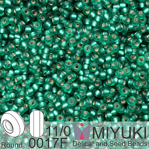 Korálky Miyuki Round 11/0. Barva 0017F Matte Silverlined Emerald. Balení 5g.