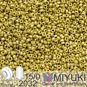 Korálky Miyuki Round 15/0. Barva 2032 Matte Opaque Golden Olive Luster. Balení 5g