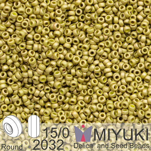 Korálky Miyuki Round 15/0. Barva 2032 Matte Opaque Golden Olive Luster. Balení 5g