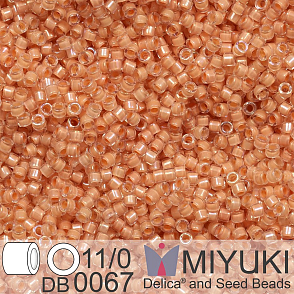 Korálky Miyuki Delica 11/0. Barva Lt Peach Lined Crystal Luster  DB0067. Balení 5g