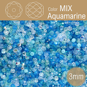 Korálky BROUŠENÉ 3mm. Barva MIX Aquamarine. Balení 150Ks.