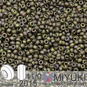 Korálky Miyuki Round 11/0. Barva 2015 Matte Metallic Olive Iris. Balení 5g.