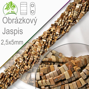 Minerální korálky tvarované Obrázkový Jaspis. Velikost 2,5x5mm obdelníkové korálky s dvěma otvory. Balení 20Ks