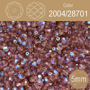 Korálky BROUŠENÉ 5mm. Barva 2004/28701. Průhledná fialová s pokovem AB. Balení 80Ks.