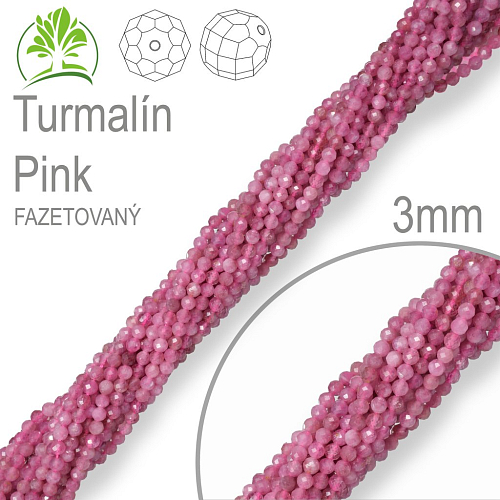 Korálky z minerálů Turmalín Pink Fazetovaný  přírodní polodrahokam. Velikost pr.3mm. Balení 130Ks.