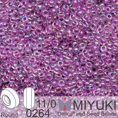 Korálky Miyuki Round 11/0. Barva 0264 Raspberry Lined Crystal AB. Balení 5g.