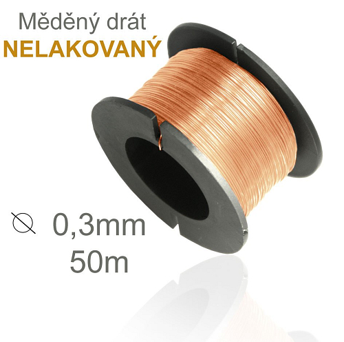 Drátek měděný 0,3mm v délce 50m NELAKOVANÝ vhodný na pájení cínování.