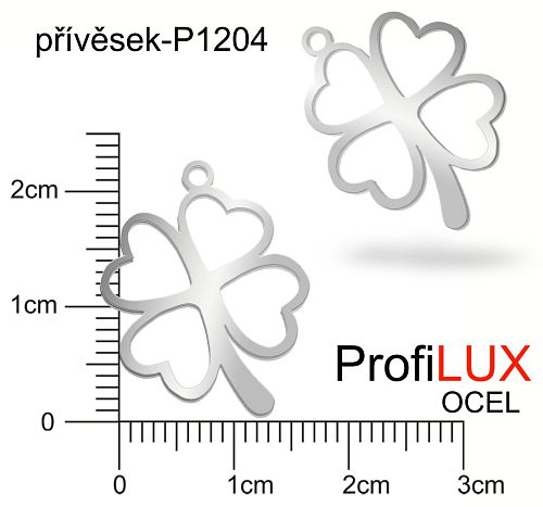 Přívěsek Ocel ozn-P1204 ČTYŘLÍSTEK velikost 23x18mm. Řada přívěsků ProfiLUX