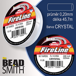 FIRELINE Berkley profesionální splétaná šnůra z polyethylenových vláken. Průměr 0,20mm, zátěž (10lb) 4,5Kg, balení (50yards) 45,7m, barva CRYSTAL.