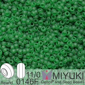 Korálky Miyuki Round 11/0. Barva 0146F Matte Transparent Green. Balení 5g.