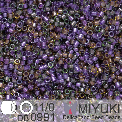 Korálky Miyuki Delica 11/0. Barva Sparkling Lined Violet Dusk Mix DB0991. Balení 5g