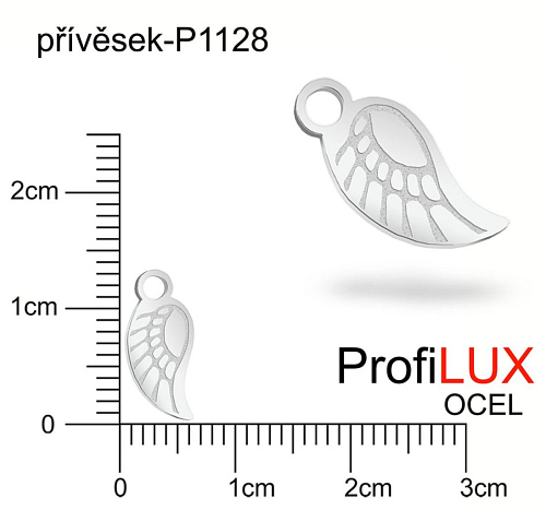 Přívěsek Chirurgická Ocel ozn-P1128 mini KŘIDLO velikost 13x6mm tl.1.0mm. Velikost otvoru pr. 1,5mm.Řada přívěsků ProfiLUX. 