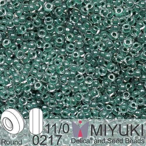 Korálky Miyuki Round 11/0. Barva 0217 Forest Green Lined Crystal. Balení 5g.