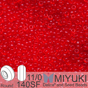 Korálky Miyuki Round 11/0. Barva 0140SF Semi-Frosted Transparent Red Orange. Balení 5g.