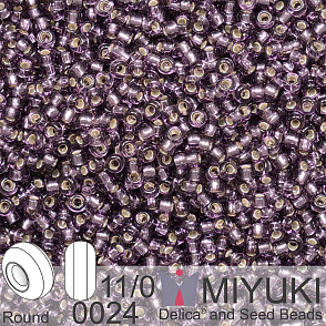 Korálky Miyuki Round 11/0. Barva 0024 Silverlined Amethyst. Balení 5g.