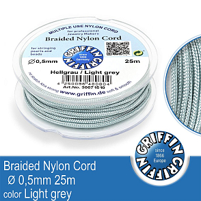 Braided NYLON (splétaná nit na náramky) GRIFFIN síla nitě 0,5mm cívka 25m. Barva Light grey