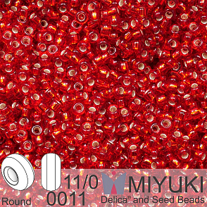 Korálky Miyuki Round 11/0. Barva 0011 Silverlined Ruby. Balení 5g.