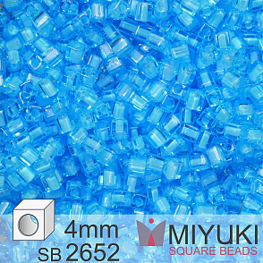 Korálky Miyuki SQUARE Beads 4mm. Barva Sky Blue Lined Aqua SB2652. Balení 5g.