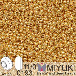 Korálky Miyuki Round 11/0. Barva 0193 24kt Gold Light Plated. Balení ´3g.