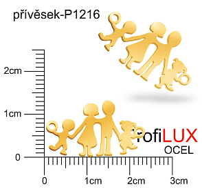 Přívěsek Ocel ozn-P1216 RODINKA 2x otvor velikost 23x13mm tl.1.0mm. Velikost otvoru pr. 1,5mm.Barva POZLACENO. Řada přívěsků ProfiLUX