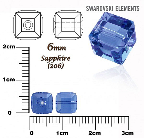 SWAROVSKI CUBE Beads 5601 barva SAPPHIRE velikost 6mm.