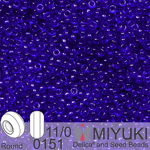 Korálky Miyuki Round 11/0. Barva 0151 Transparent Cobalt. Balení 5g.