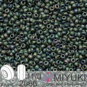 Korálky Miyuki Round 11/0. Barva 2066 Matte Metallic Dark Green Iris. Balení 5g.