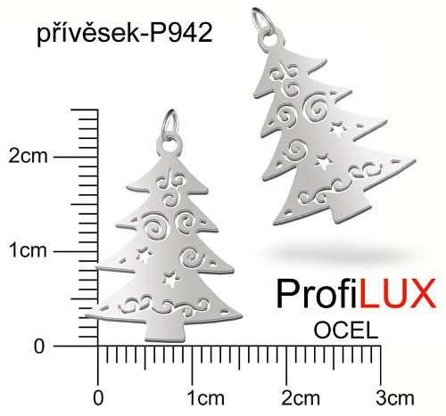 Přívěsek Chirurgická Ocel ozn-P942 vánoční STROMEK velikost  24x18mm. Řada přívěsků ProfiLUX