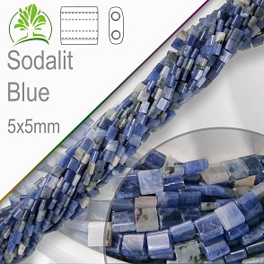 Minerální korálky tvarované Sodalit Blue. Velikost 5x5mm čtvercové korálky s dvěma otvory. Balení 10Ks