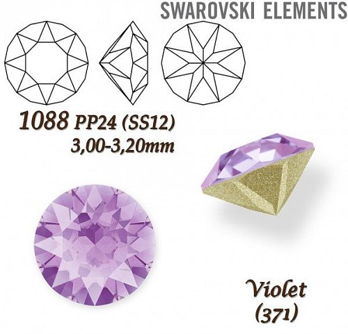 SWAROVSKI ELEMENTS 1088 XIRIUS Chaton PP24 (SS12)  3,00-3,20mm barva VIOLET (371). 